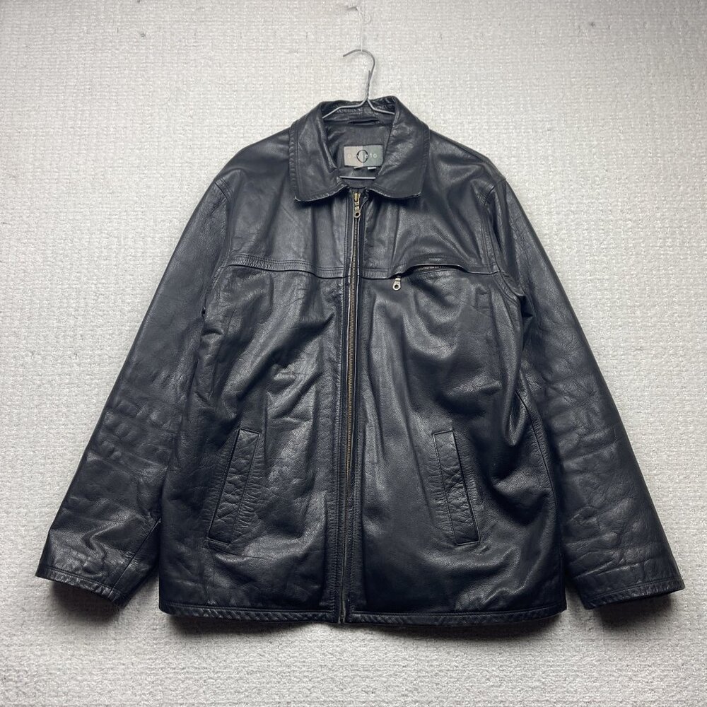 VTG Orvieto Black Leather Jacket Utilitarian Workwear Minimalist Men Sz M